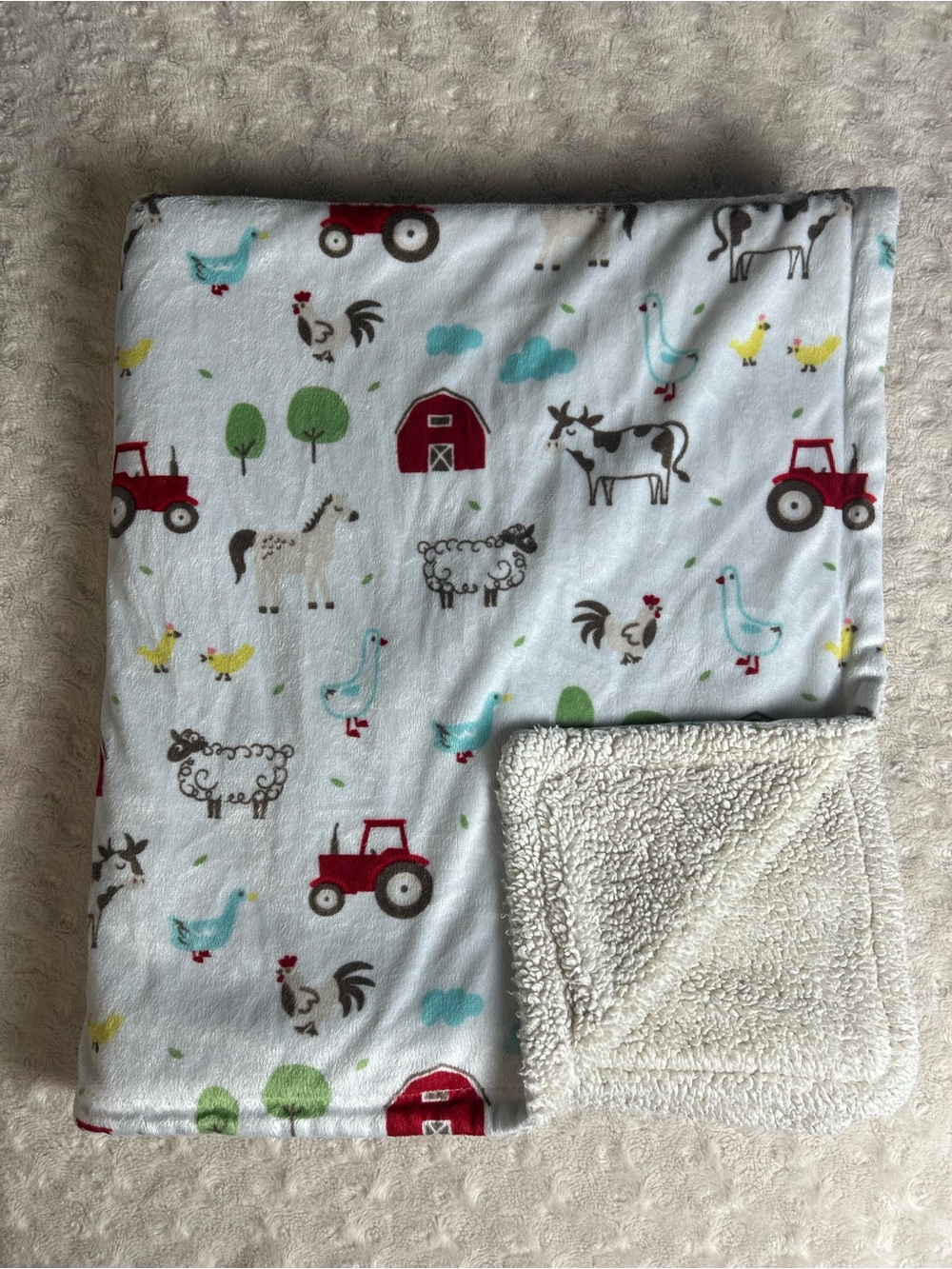 HB Hudson Baby Farm Blanket Barn Tractor Cow Chicken Duck Horse Sherpa Sheep